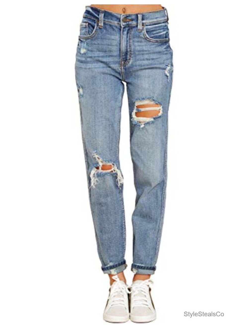 Boyfriend Jeans Women Stretch High Waisted Ripped Distressed Slim Denim Pants